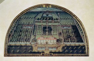Villa di Castello fra en serie lunetter som viser utsikt over Medici-villaene, 1599 (tempera på panel)
